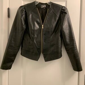 Women's Black Faux Leather Zip-Front Jacket